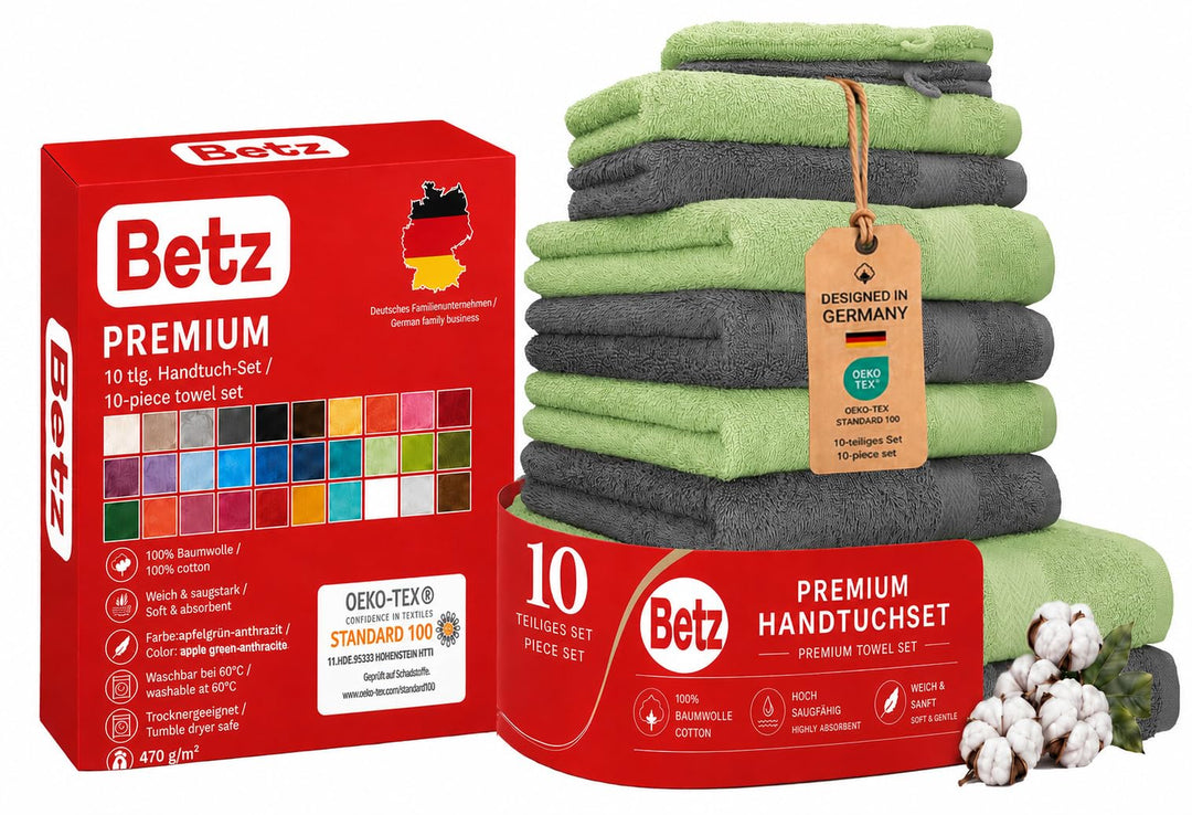 Betz Premium Frottier Handtuch-Set 10-teilig - 2X Duschtücher - 4X Handtücher - 2X Gästetücher - 2X