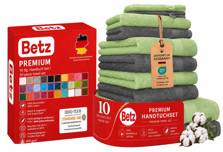 Betz Premium Frottier Handtuch-Set 10-teilig - 2X Duschtücher - 4X Handtücher - 2X Gästetücher - 2X