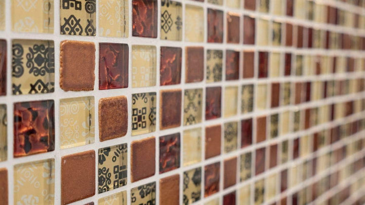 Mosaik Fliese Glasmosaik Crystal Resin Optik beige rot braun für WAND KÜCHE FLIESENSPIEGEL THEKENVER