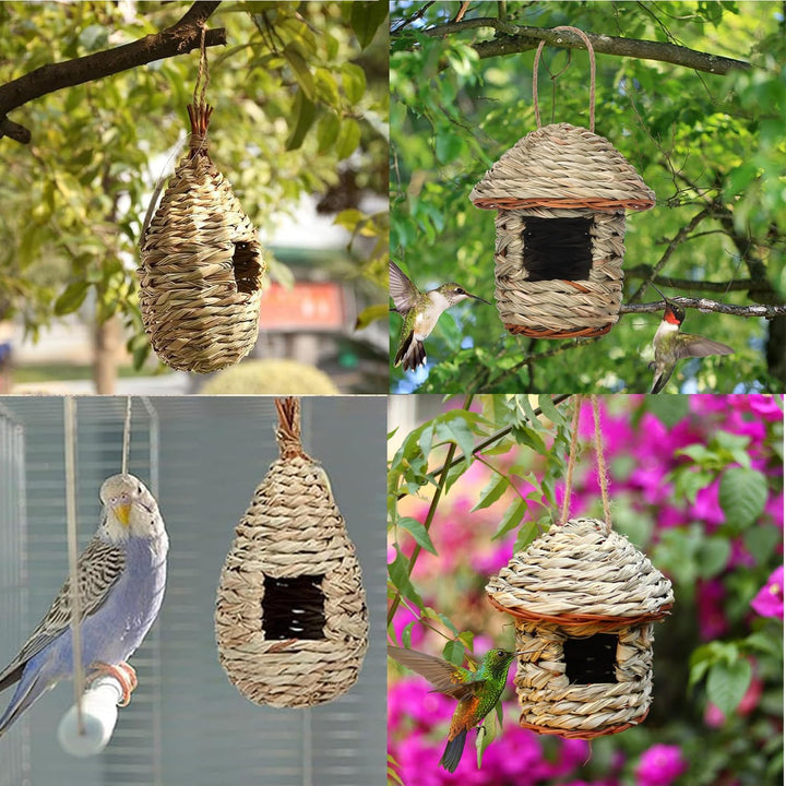2 Stück Grass Bird Nest, Handgewebte Vogelhäuser, Wear-Resistant Hanging Bird Nest, Geeignet für Kol
