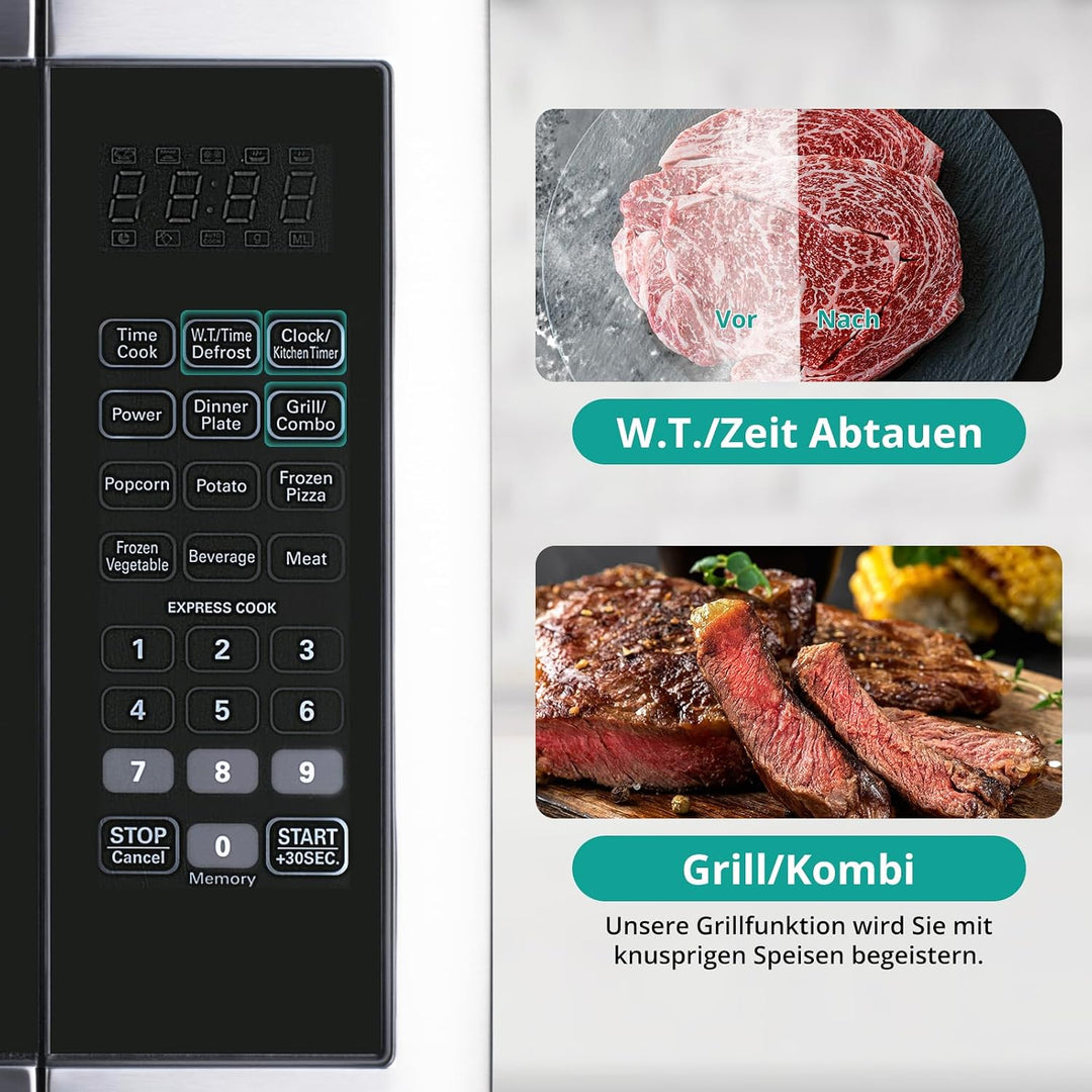SMETA Mikrowelle Gross 42 liter, Mikrowelle mit Grill, 1100W Mikrowelle & 1400W Grill, 11 Leistungss