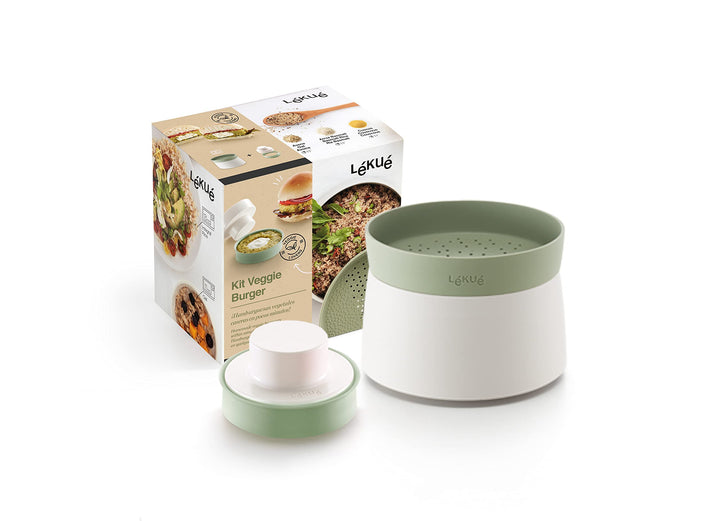 Lékué Veggie Burger Set, 1 Liter, Silikon, rot und grün