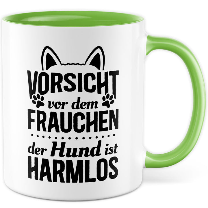Tasse Frau Geschenk – Vorsicht vor dem Frauchen, der Hund ist harmlos – Kaffeetasse 330ml aus Kerami