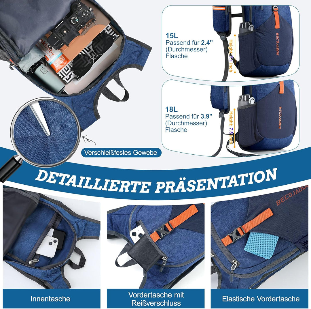 18L Wanderrucksack Herren Kleiner Rucksack Damen Leichter Daypack Tagesrucksack Faltbarer Trekkingru