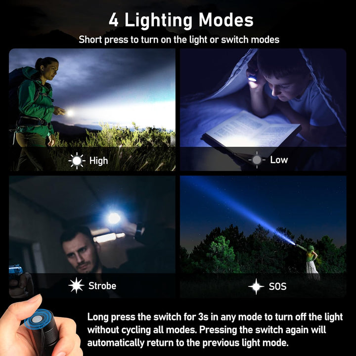 Blukar LED Taschenlampe Aufladbar, Superhelle Zoombar Mini Torch mit 4 Lichtmodi & Langer Betriebsda