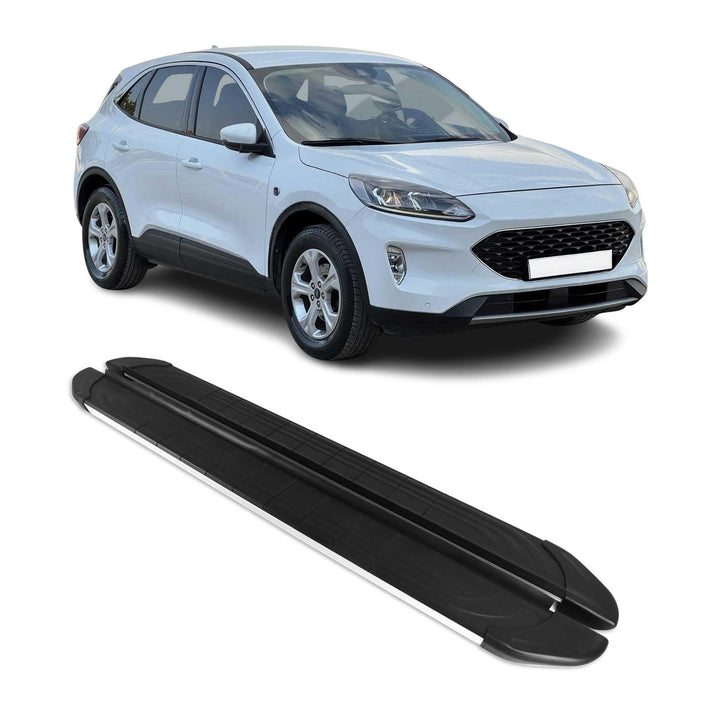 Trittbretter Seitenschweller kompatibel mit Ford Kuga 2019-2023 Schwarz Alu Silber 2 TLG