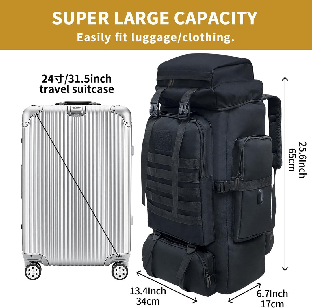 80L Wandern Rucksack, Wasserdichter Grosser Outdoor Sport Reise Daypack Molle für Männer Frauen Schw