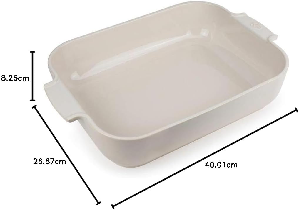 Peugeot Appolia Rechteckige Auflaufform mit Griffen, Keramik, Ecru / Weiss, 8,3x40,5x27 cm, Fassungs
