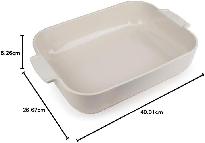 Peugeot Appolia Rechteckige Auflaufform mit Griffen, Keramik, Ecru / Weiss, 8,3x40,5x27 cm, Fassungs