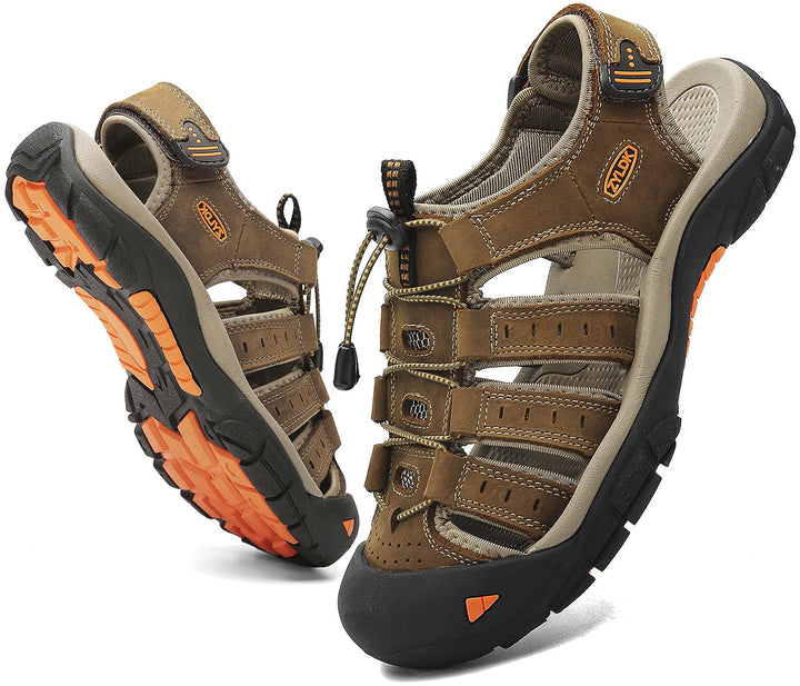 ZYLDK Herren Leder Sandalen Sport Outdoor Trekkingsandalen Atmungsaktive Leichte Wandersandalen Männ
