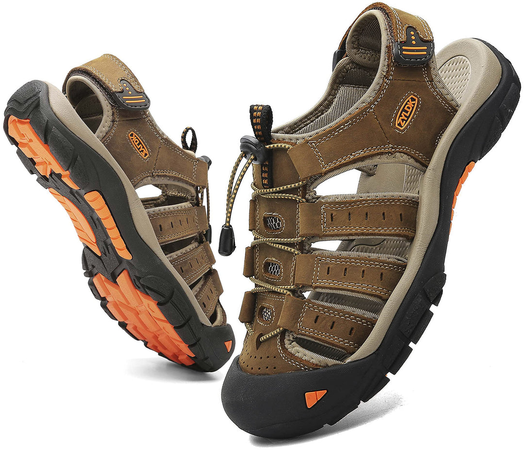 ZYLDK Herren Leder Sandalen Sport Outdoor Trekkingsandalen Atmungsaktive Leichte Wandersandalen Männ