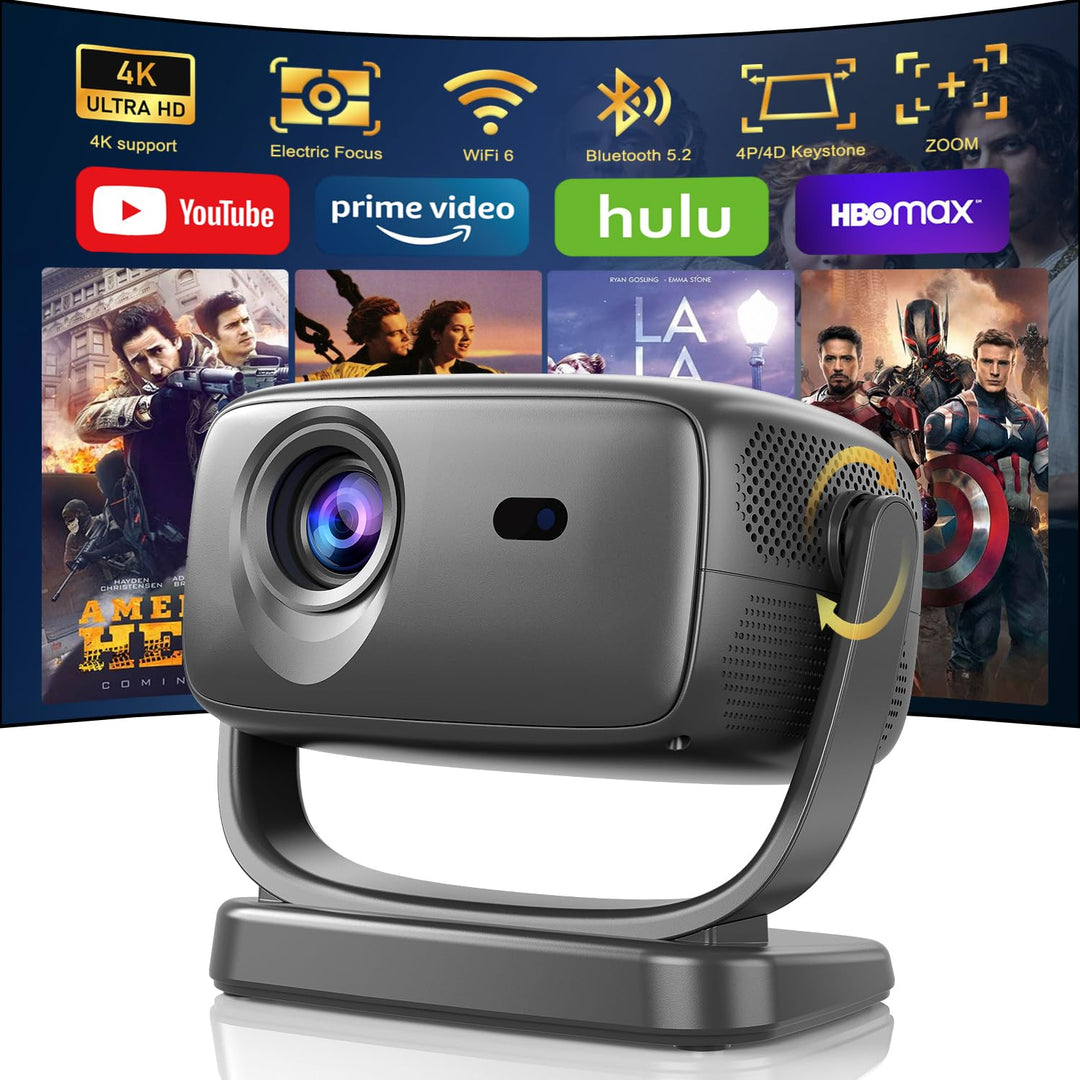 Beamer 4K,Elektrischer Fokus/Trapezkorrektur,26000 Lumen,Tragbarer Outdoor Beamer mit WiFi 6 und BT5