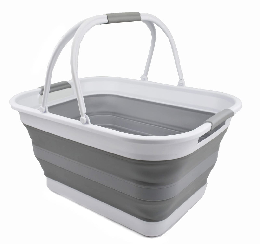 SAMMART 29 l zusammenklappbare Wanne mit Griff, tragbarer Picknickkorb, platzsparender Aufbewahrungs