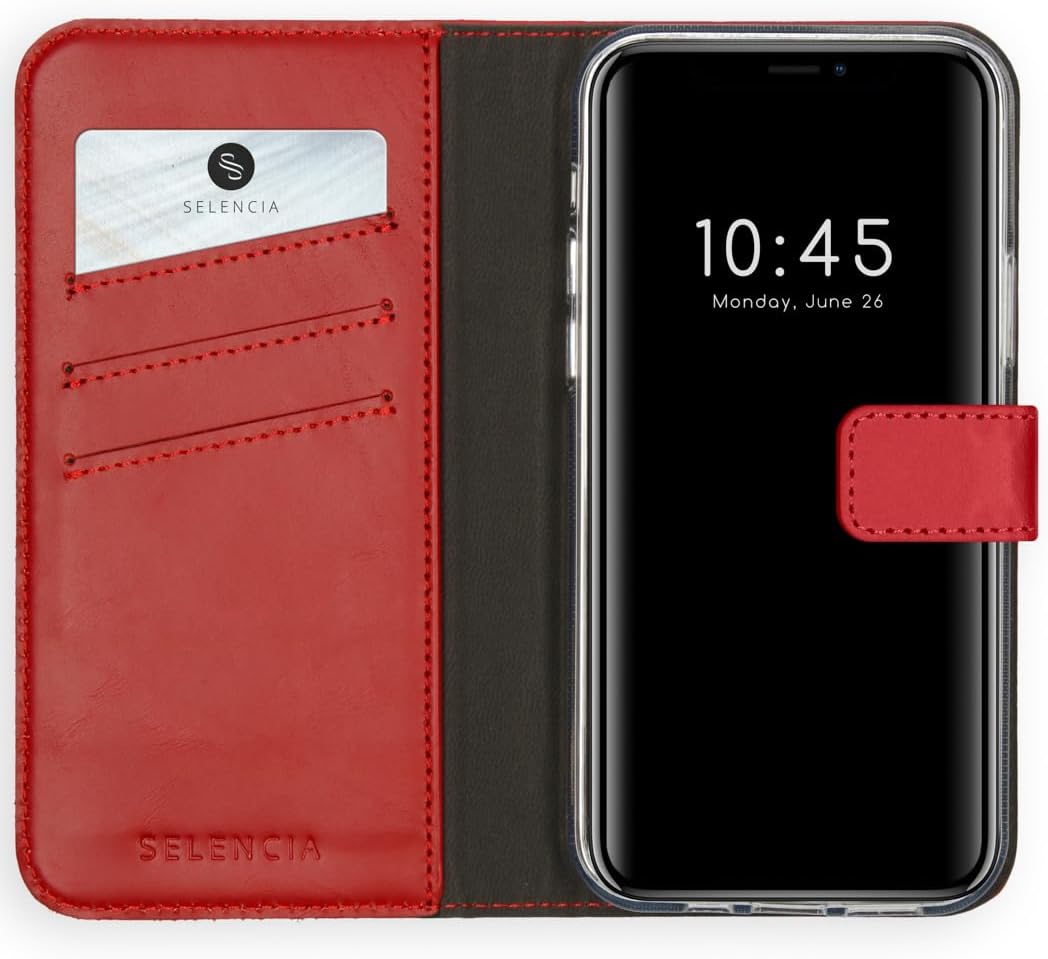 SELENCIA Bookcase Hülle kompatibel mit iPhone 12 Pro Max – Era Leder Handytasche Side Flip Case – Ha