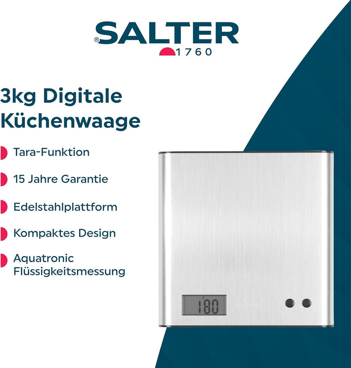 Salter 1087 SSDCDU Arc digitale elektronische Küchenwaage, Schlanke Edelstahlplattform, Abgerundete