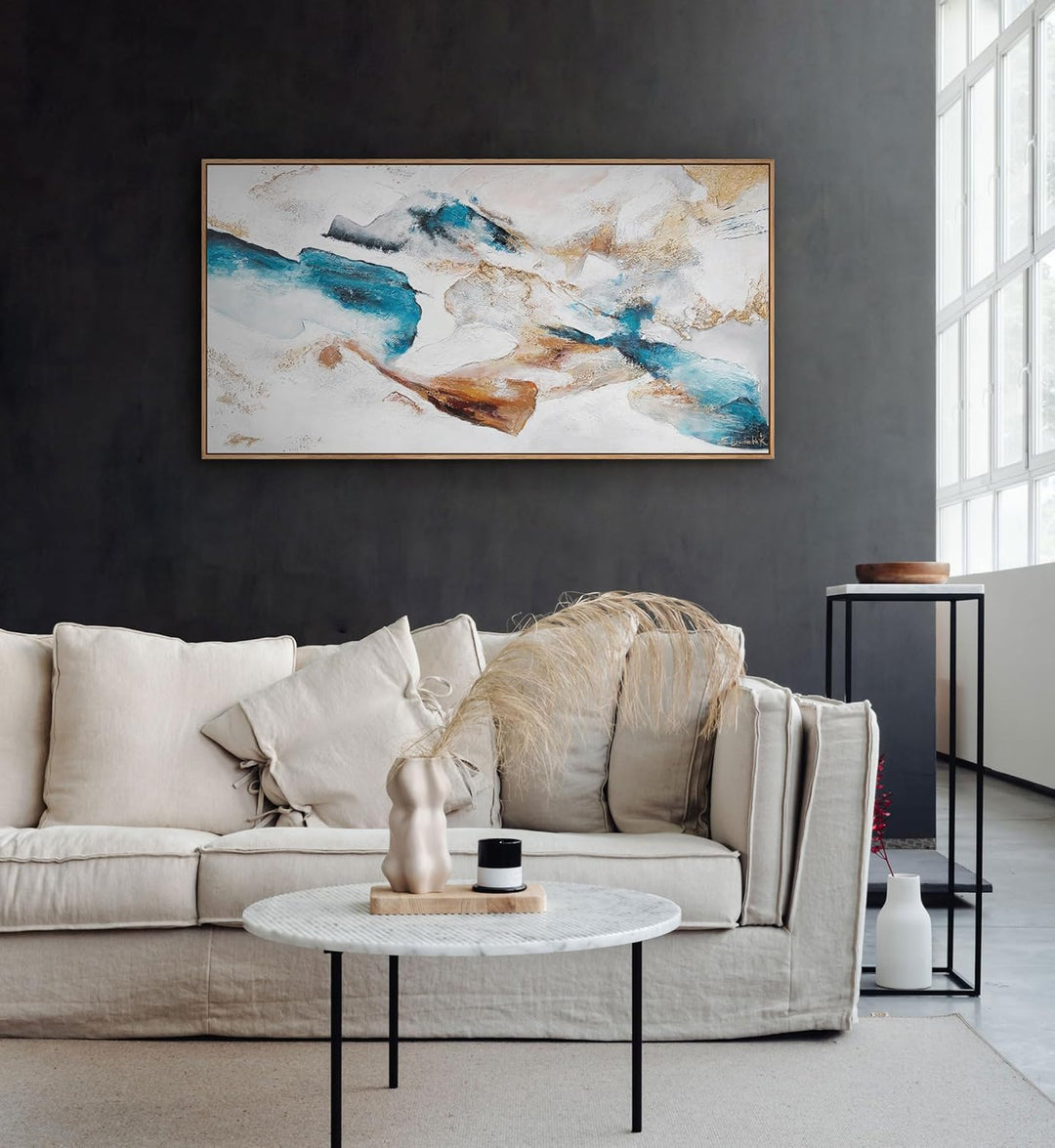 YS-Art Abstrakt Acryl Gemälde auf Leinwand Smaragd handgemalt Wandbilder Wohnzimmer modern Wohndekor
