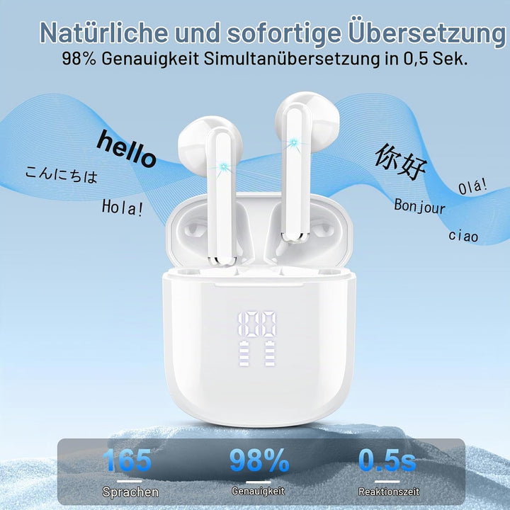 OYIB KI Übersetzer Kopfhörer, Simultanübersetzung, 165 Sprachen/8 Modi Weiss | 3-in-1 Sprachübersetz
