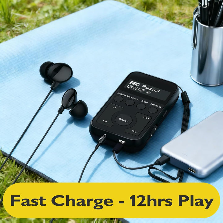MangoKit Kleines Tragbares Mini DAB/DAB+/UKW-Radio,Digitales Taschenradio mit Kopfhörer,Wiederauflad