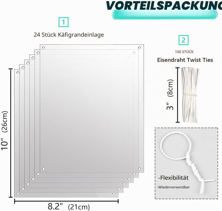 24 Stück Haustierkäfig-Einlage, 26 x 21 cm, Urin-Schutz, Seitenfutter, transparentes Blatt, Kaninche