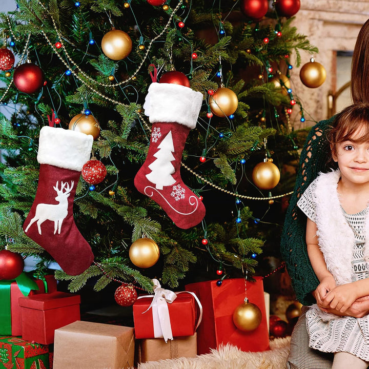 Weihnachtsstrümpfe,4 grosse Nikolausstiefel zum Befüllen und und Aufhängen Hängende Strümpfe für Wei