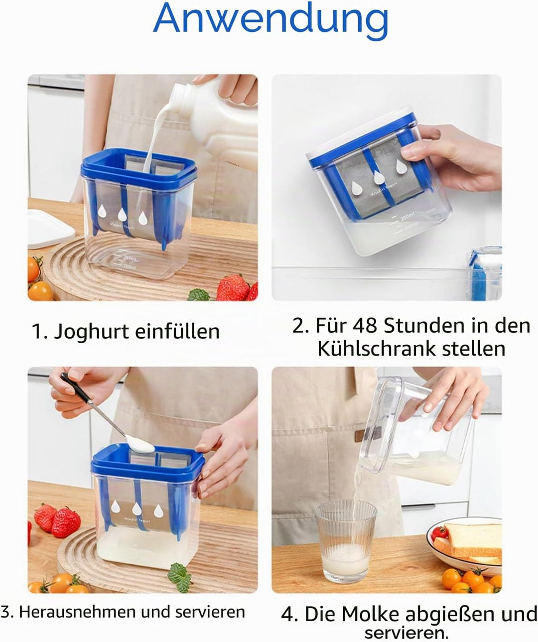 Griechischer Joghurtbereiter, Grosses Fassungsvermögen, Molketrenner, Joghurtsieb mit Extra Feinmasc