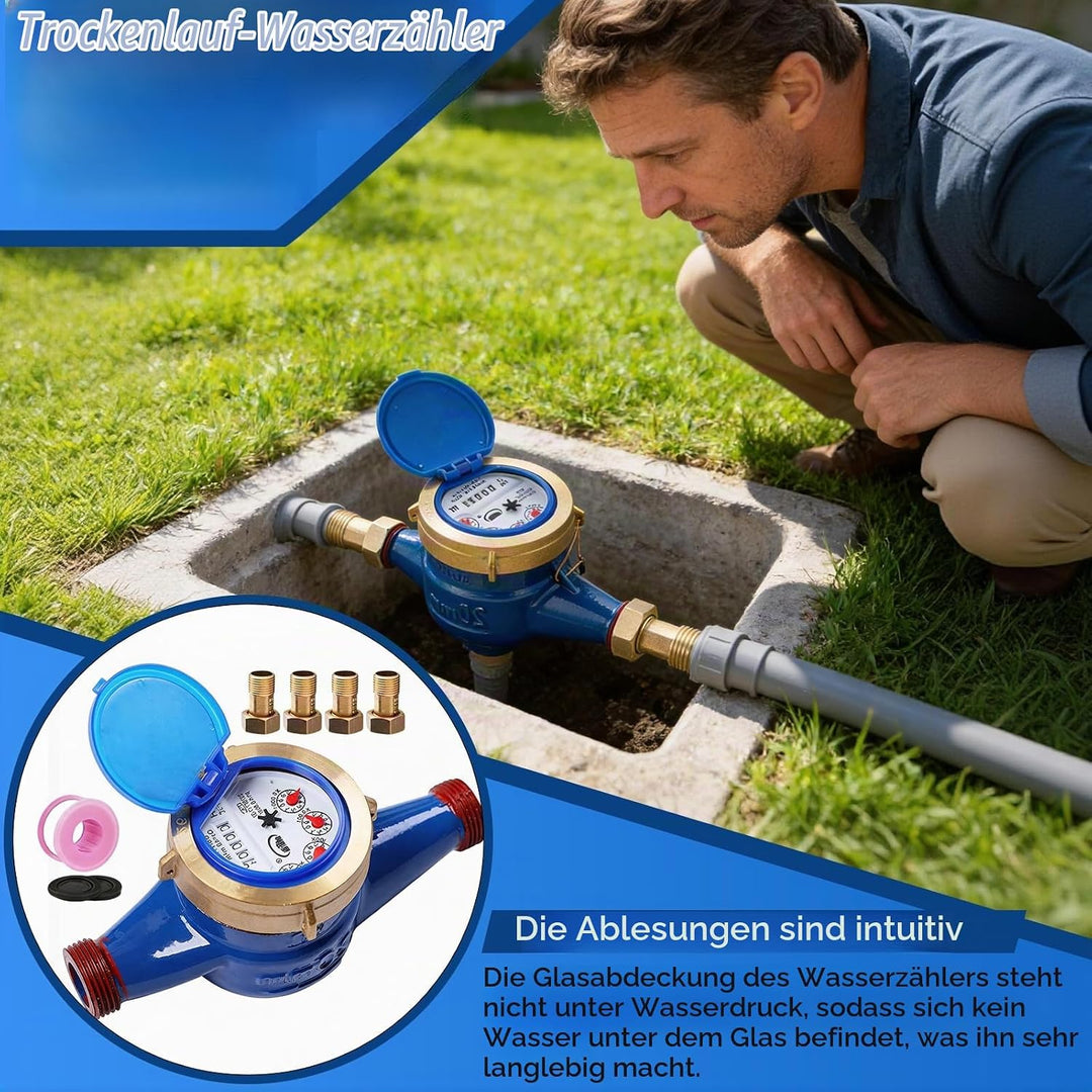 Wasserzähler, DN20 Gartenhaus Metall Kaltwasserzähler Gartenwasserzähler Geeicht Rotor-Wasserzähler