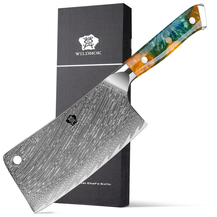 WILDMOK Fleischerbeilmesser 16.5 cm Hackbeil Küchenmesser Hackmesser Metzgermesser Damaststahl für H