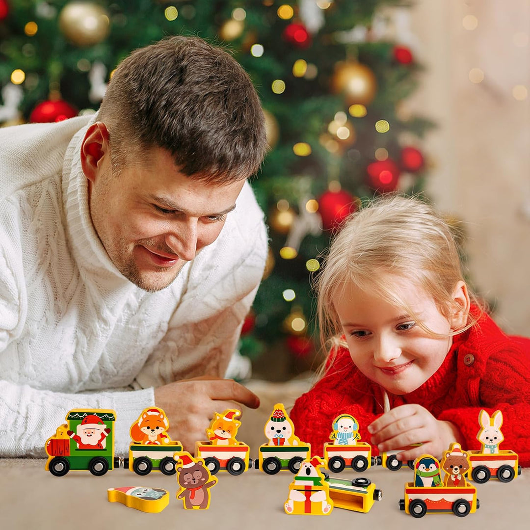 Adventskalender 2024 für Kinder, Commodum 24 Tage Weihnachten Adventskalender Countdown, Holz Eisenb
