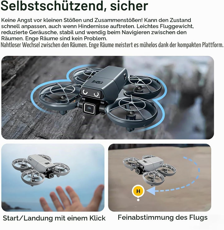 Mini RC Drohne mit Kamera, Propellerschutz, LED-Augenlichter, Hindernisvermeidung, optische Position