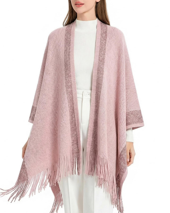 ZLYC Damen Weiche Schlichte Poncho Capes Retro Cardigans Pullover Rose, Rose