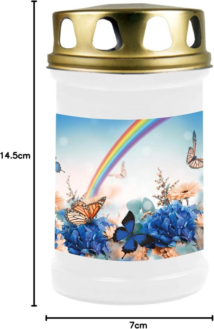 HS Candle 8er Pack Grabkerzen mit Motiv, Grablicht mit Brenndauer von ca. 2 Tage, Motiv: Regenbogen,