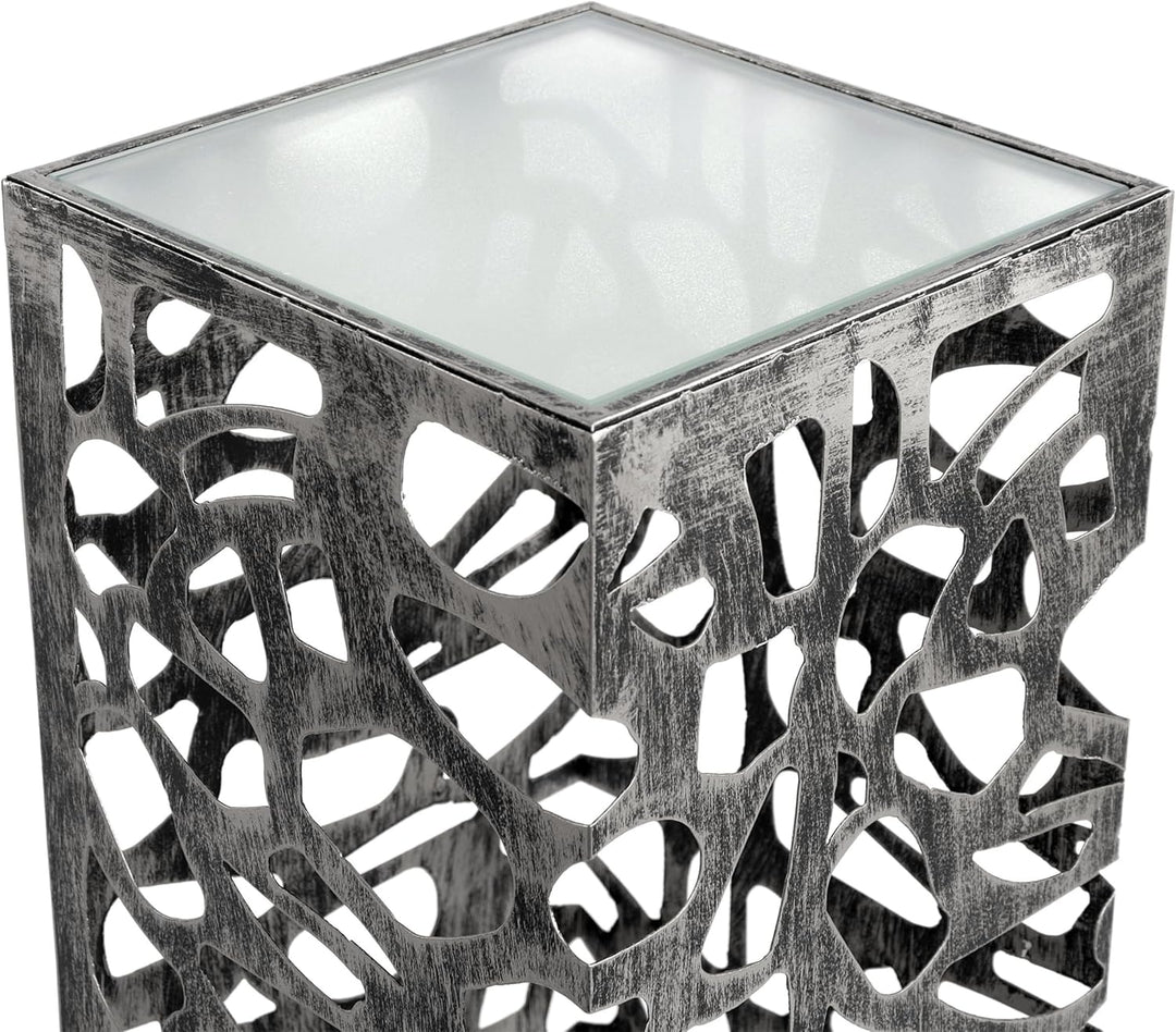 DESIGN DELIGHTS Dekorative SÄULE Enza | Metall, 70 cm antik-Silber/schwarz gewischt | Blumensäule, e