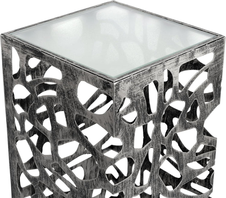 DESIGN DELIGHTS Dekorative SÄULE Enza | Metall, 70 cm antik-Silber/schwarz gewischt | Blumensäule, e