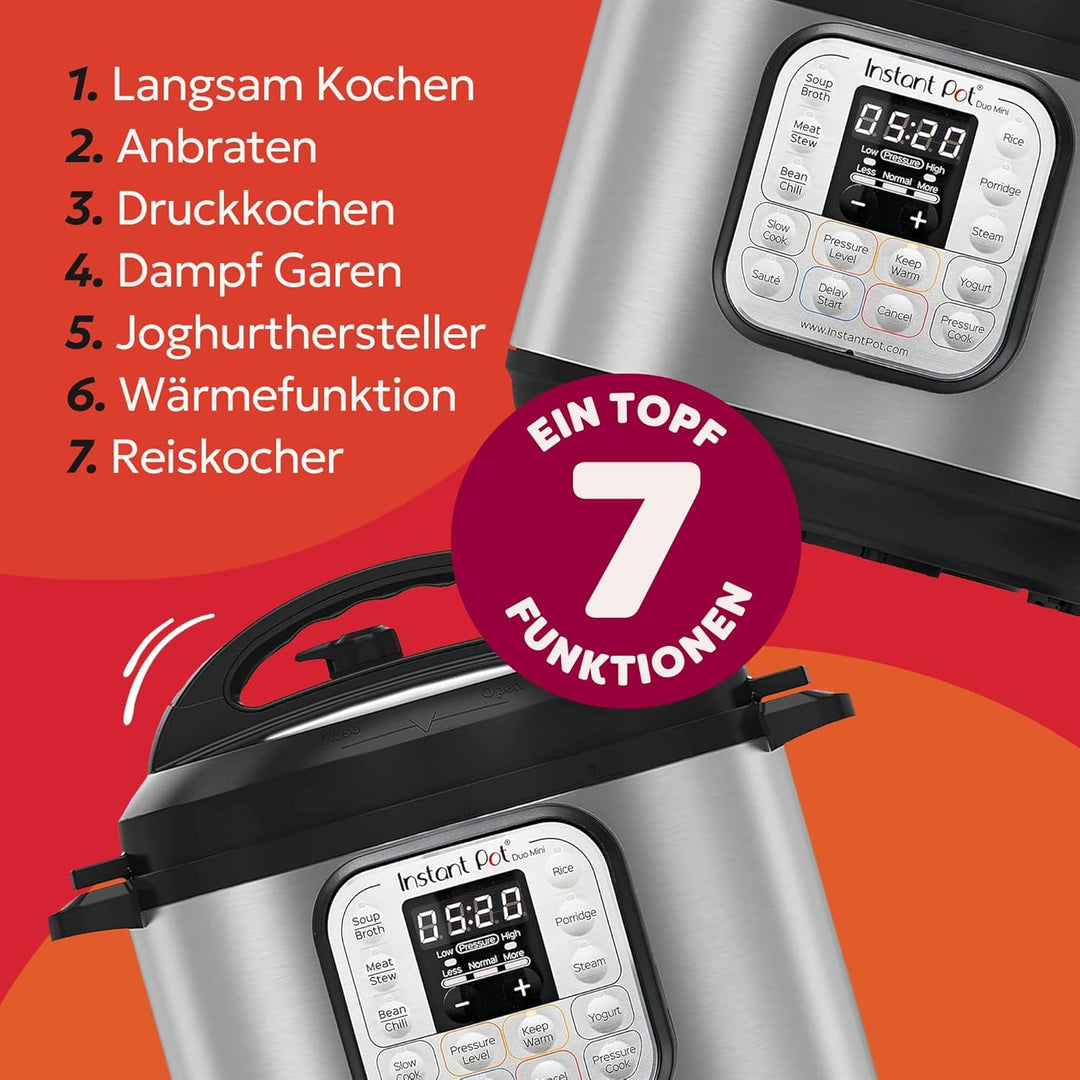 Instant Pot Duo 30 Elektro-Multikocher 3L - Schnellkochtopf, Schongarer, Reiskocher, Sautierpfanne,