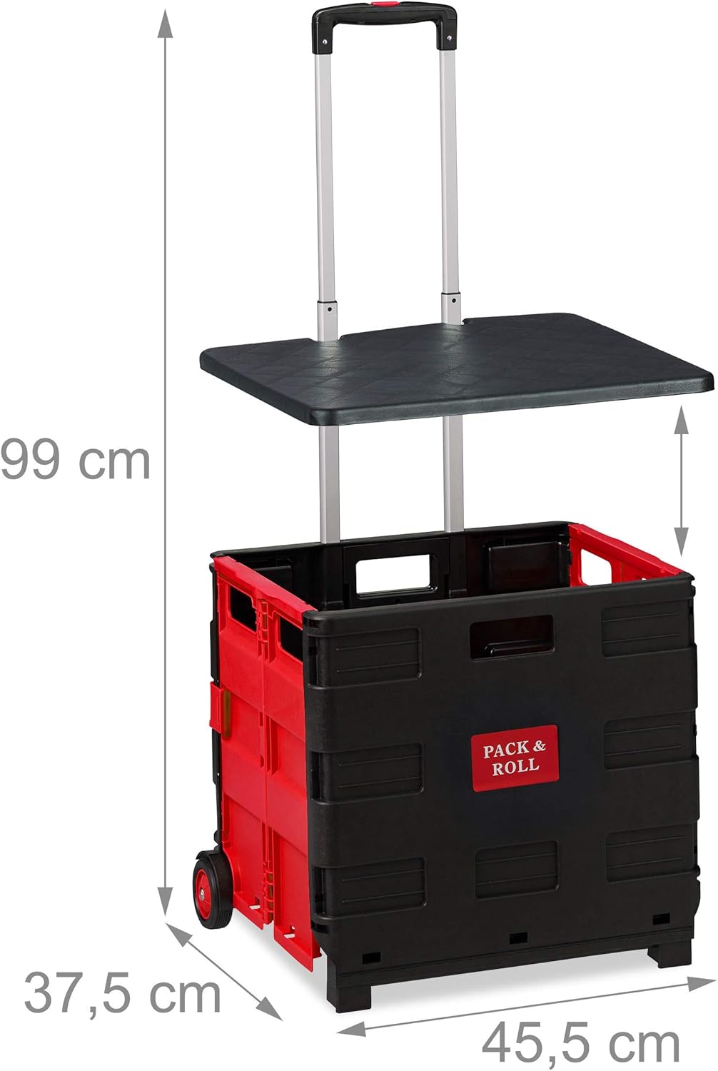 Relaxdays Einkaufstrolley klappbar, bis 35 kg, 50 l Kiste, mit Teleskopgriff, 2 Rollen, Transport Tr
