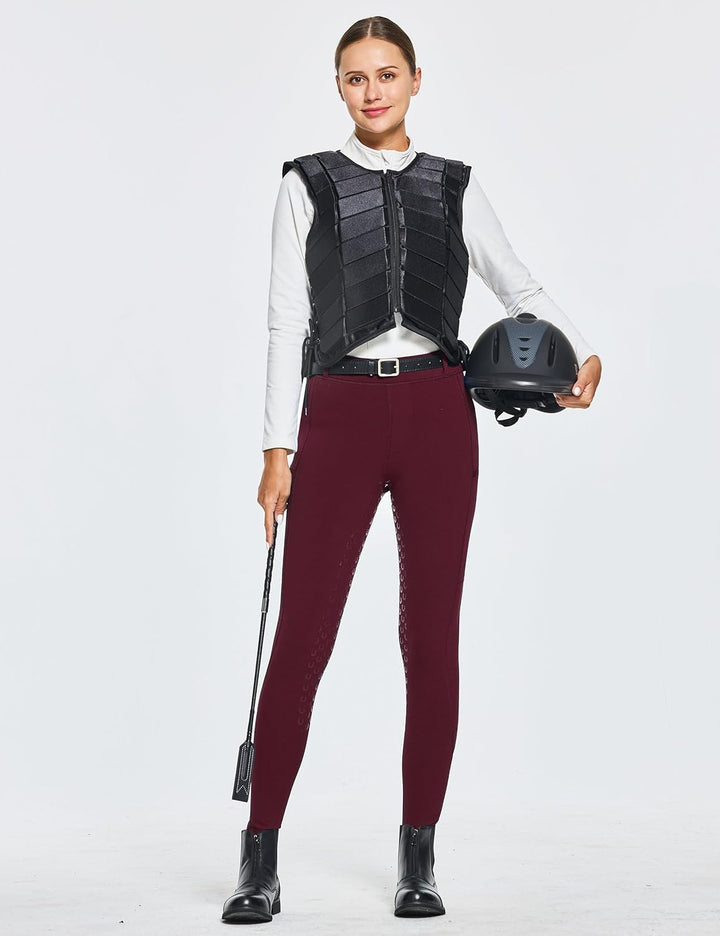 FitsT4 Sports Damen Winterreitleggings Fleece-Reithose Silikon Vollbesatz Reithose mit Reissverschlu