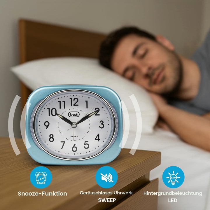 Trevi Retro Nachttisch/Reisewecker mit LED-Hintergrundbeleuchtung und leisem Sweep-Sekundenzeiger, K
