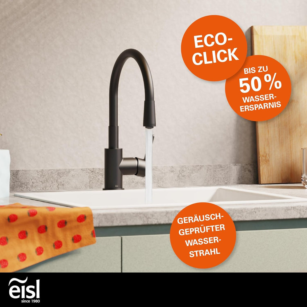 EISL Flexo Schwarz Flexible Spültischarmatur, biegsamer Wasserhahn für die Küche schwarz, hoher Ausl