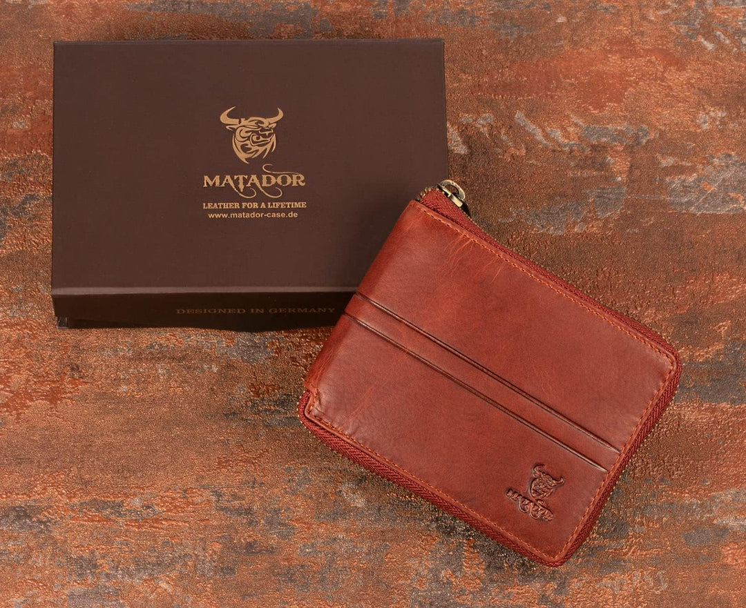 MATADOR RFID NFC Schutz Geldbörse Herren Leder Geldtasche | Portemonnaie Herren mit YKK Metall Reiss