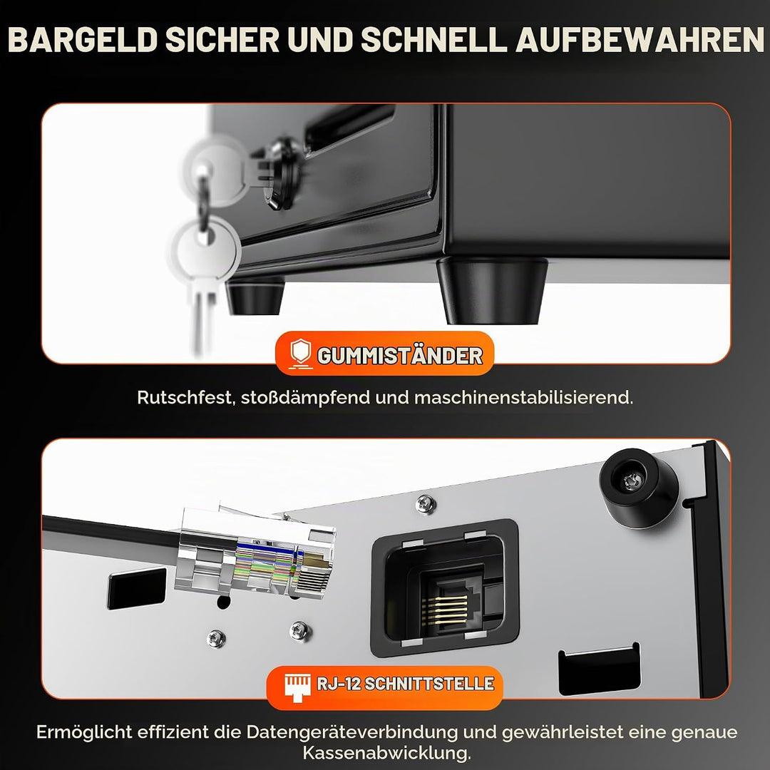 Tera Kassenschublade Kassenlade Elektrisch mit 4 Geldscheinfächern: 8 Münzfächern, 6 Schlüsseln für