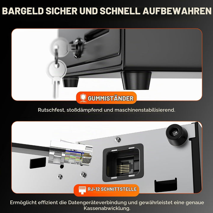 Tera Kassenschublade Kassenlade Elektrisch mit 4 Geldscheinfächern: 8 Münzfächern, 6 Schlüsseln für