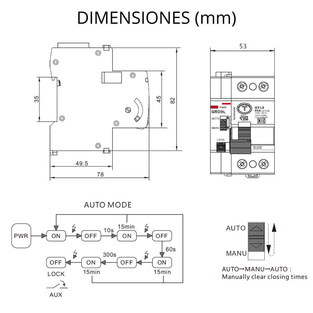 Differentialschalter mit automatischer Rückstellung, 2P, 40 A, 30 mA, 6 Ka, Differentialschalter mit