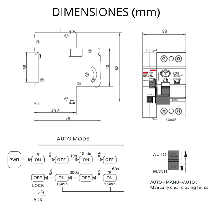 Differentialschalter mit automatischer Rückstellung, 2P, 40 A, 30 mA, 6 Ka, Differentialschalter mit