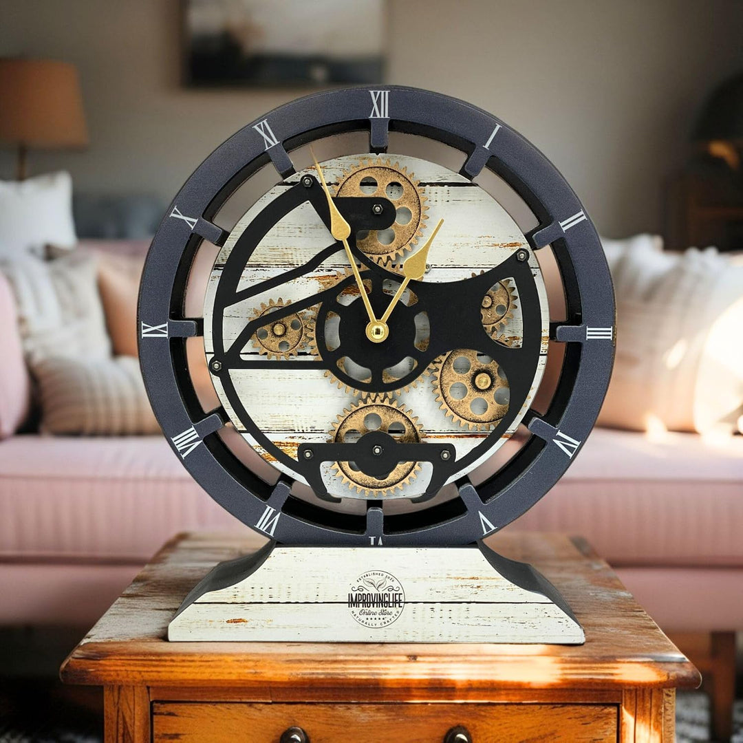 ImprovingLife The Gears Clock Schreibtischuhr, 25,4 cm, mit echten beweglichen Zahnrädern, umwandelb