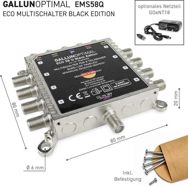GALLUNOPTIMAL ECO Multischalter-SAT 5/8 für 8 Teilnehmer / Quattro & Quad-LNB fähig / Digital, HDTV,