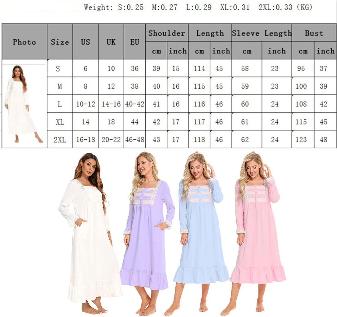 aromm Damen Weich Nachthemd Knopfleiste Viktorianisch Lange Ärmel Stillen Pyjama, S