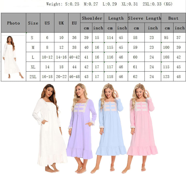 aromm Damen Weich Nachthemd Knopfleiste Viktorianisch Lange Ärmel Stillen Pyjama, S