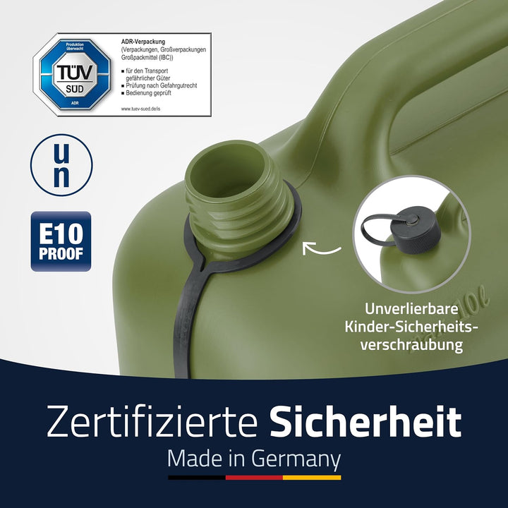 Kraftstoff-Kanister 812869 STANDARD 10l für Benzin, Diesel und andere Gefahrgüter, UN-Zulassung, mad