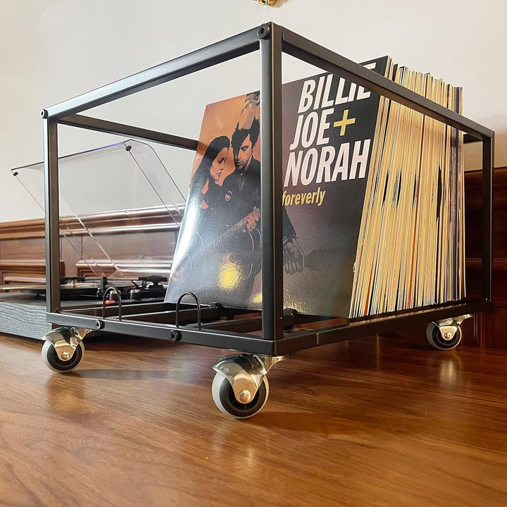 Schallplatten-Halter auf Rädern – für bis zu 100 LP – Albumhalter – Vinyl-Schallplatten-Organizer –