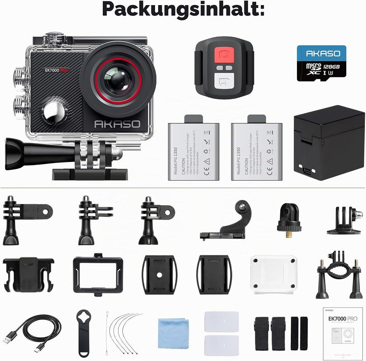 AKASO Action Cam 4K30FPS mit 128GB microSDXC Speicherkarte 20MP WiFi 40M Unterwasserkamera Wasserdic